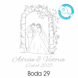 Sello boda dibujo novios pergola